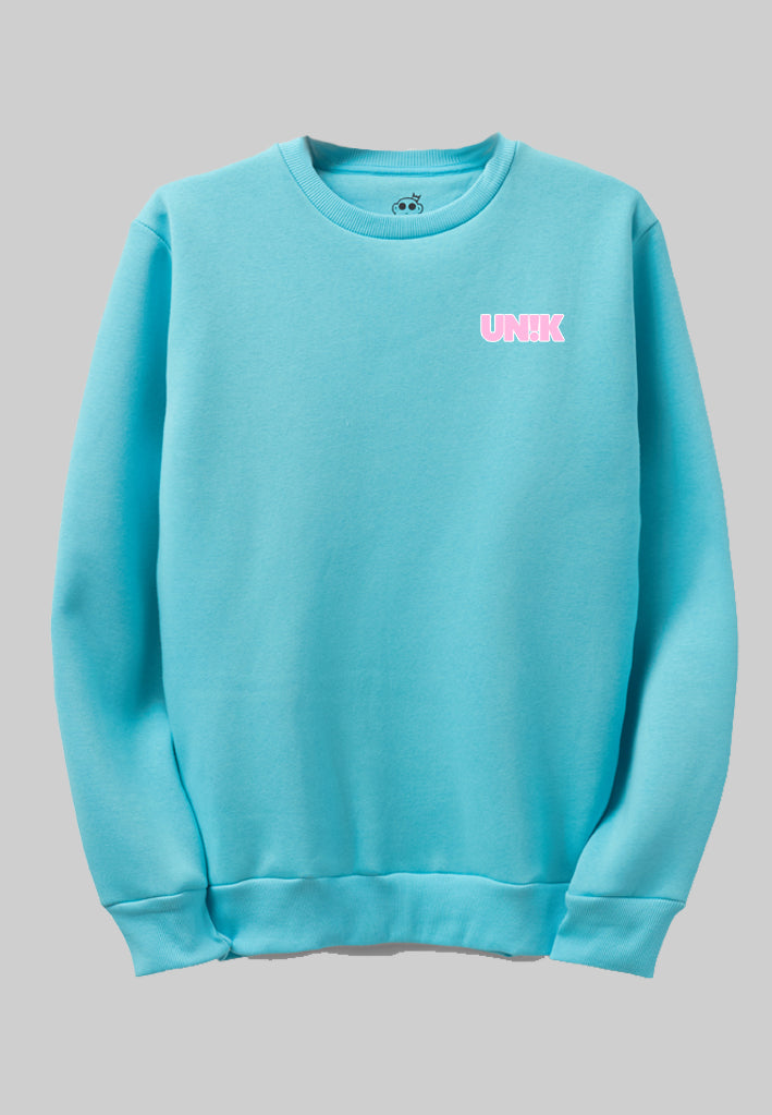 UN!K Crewneck - Turquoise with pink print