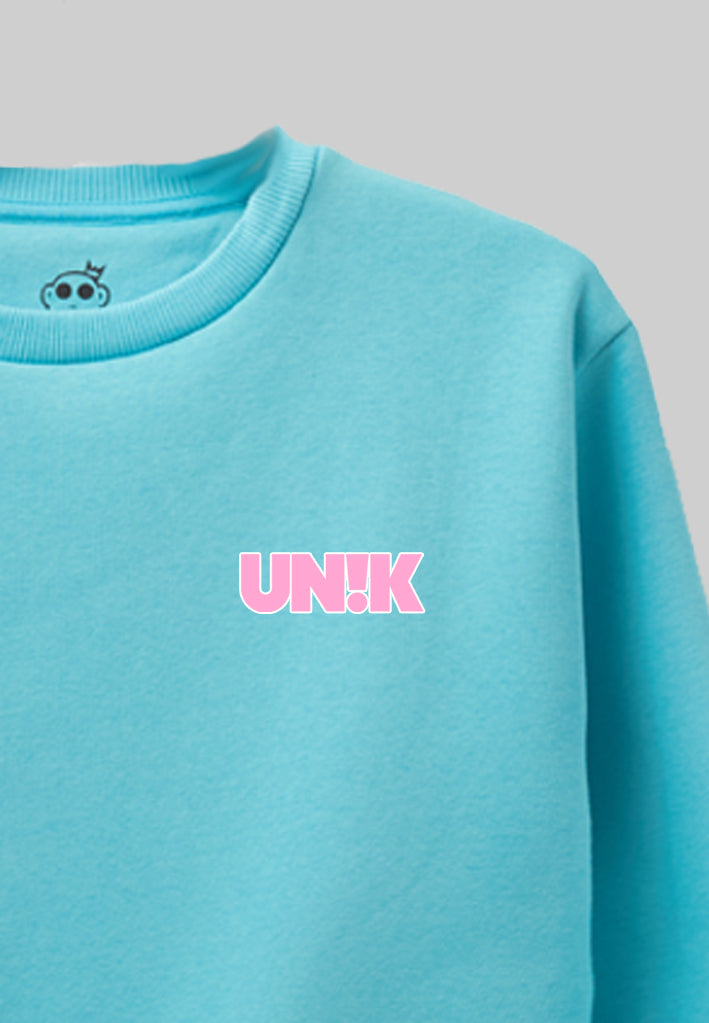 UN!K Crewneck - Turkis med rosa trykk